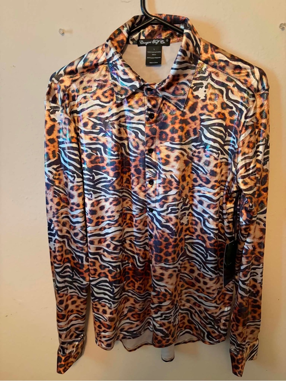 Cowgirl Tuff Elegant Animal Print Button-Up Blouse in Brown & Black